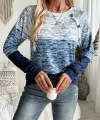 Kadın Uzun Kollu Yuvarlak Yaka Baskılı Düğme Detay Süprem Bluz