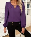 Kadın Uzun Kollu Yuvarlak Yaka Damla Detay önden Büzgülü Krep Bluz