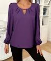 Kadın Uzun Kollu Yuvarlak Yaka Damla Detay önden Büzgülü Krep Bluz