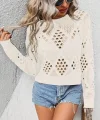 Kadın Uzun Kollu Yuvarlak Yaka Delik Desenli Triko Bluz