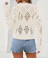 Kadın Uzun Kollu Yuvarlak Yaka Delik Desenli Triko Bluz