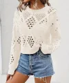 Kadın Uzun Kollu Yuvarlak Yaka Delik Desenli Triko Bluz