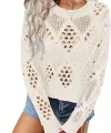 Kadın Uzun Kollu Yuvarlak Yaka Delik Desenli Triko Bluz