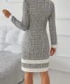 Kadın Uzun Kollu Yuvarlak Yaka Etek Ucu şerit Detaylı Mini Dokuma Elbise