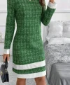 Kadın Uzun Kollu Yuvarlak Yaka Etek Ucu şerit Detaylı Mini Dokuma Elbise