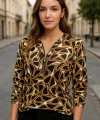 Kadın Uzun Kollu Yuvarlak Yaka Fermuarlı Desenli şardonlu Bluz