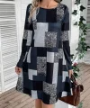 Kadın Uzun Kollu Yuvarlak Yaka Geometrik Süprem Elbise