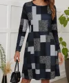 Kadın Uzun Kollu Yuvarlak Yaka Geometrik Süprem Elbise