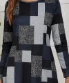 Kadın Uzun Kollu Yuvarlak Yaka Geometrik Süprem Elbise
