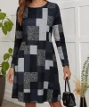 Kadın Uzun Kollu Yuvarlak Yaka Geometrik Süprem Elbise