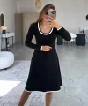 Kadın Uzun Kollu Yuvarlak Yaka Midi Viskon Iki Iplik Elbise