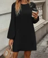 Kadın Uzun Kollu Yuvarlak Yaka Mini Ithal Krep Elbise