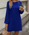 Kadın Uzun Kollu Yuvarlak Yaka Mini Ithal Krep Elbise