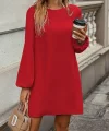Kadın Uzun Kollu Yuvarlak Yaka Mini Ithal Krep Elbise