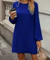Kadın Uzun Kollu Yuvarlak Yaka Mini Ithal Krep Elbise