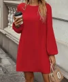 Kadın Uzun Kollu Yuvarlak Yaka Mini Ithal Krep Elbise