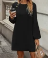 Kadın Uzun Kollu Yuvarlak Yaka Mini Ithal Krep Elbise