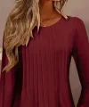 Kadın Uzun Kollu Yuvarlak Yaka Nervürlü Bluz