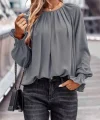 Kadın Uzun Kollu Yuvarlak Yaka önden Büzgülü Sandy Bluz