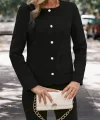 Kadın Uzun Kollu Yuvarlak Yaka önden Düğmeli Kaşe Ceket