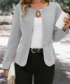 Kadın Uzun Kollu Yuvarlak Yaka önden Düğmeli Kaşe Ceket
