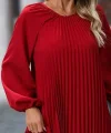 Kadın Uzun Kollu Yuvarlak Yaka Pileli Salaş Mini Ithal Krep Elbise