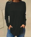 Kadın Uzun Kollu Yuvarlak Yaka Salaş Iki Iplik Bluz