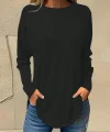 Kadın Uzun Kollu Yuvarlak Yaka Salaş Iki Iplik Bluz