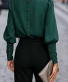 Kadın Uzun Kollu Yuvarlak Yakalı Düğmeli Ithal Krep Bluz
