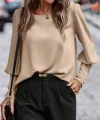 Kadın Uzun Kollu Yuvarlak Yakalı Düğmeli Ithal Krep Bluz