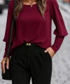 Kadın Uzun Kollu Yuvarlak Yakalı Düğmeli Ithal Krep Bluz