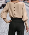 Kadın Uzun Kollu Yuvarlak Yakalı Düğmeli Ithal Krep Bluz