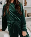 Kadın Uzun Kollu Yuvarlak Yakalı Kadife Bluz Ve Pantolon Takım