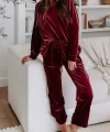 Kadın Uzun Kollu Yuvarlak Yakalı Kadife Bluz Ve Pantolon Takım
