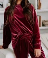 Kadın Uzun Kollu Yuvarlak Yakalı Kadife Bluz Ve Pantolon Takım