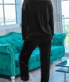 Kadın Uzun Kollu Yuvarlak Yakalı Kadife Bluz Ve Pantolon Takım