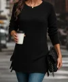 Kadın Uzun Kollu Yuvarlak Yakalı Yanlardan Bağcıklı Triko Bluz