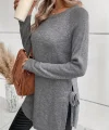Kadın Uzun Kollu Yuvarlak Yakalı Yanlardan Bağcıklı Triko Bluz