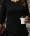 Kadın Uzun Kollu Yuvarlak Yakalı Yanlardan Bağcıklı Triko Bluz