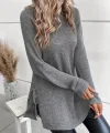 Kadın Uzun Kollu Yuvarlak Yakalı Yanlardan Bağcıklı Triko Bluz