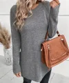 Kadın Uzun Kollu Yuvarlak Yakalı Yanlardan Bağcıklı Triko Bluz