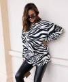 Kadın Uzun Kollu Zebra Desen Süet Krep Oversize Bluz