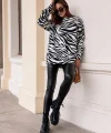 Kadın Uzun Kollu Zebra Desen Süet Krep Oversize Bluz