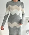 Kadın Uzun Kollu Zigzag Desen Triko Elbise