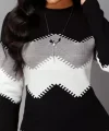 Kadın Uzun Kollu Zigzag Desen Triko Elbise