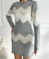 Kadın Uzun Kollu Zigzag Desen Triko Elbise