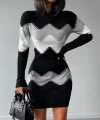Kadın Uzun Kollu Zigzag Desen Triko Elbise