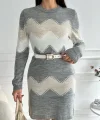 Kadın Uzun Kollu Zigzag Desen Triko Elbise
