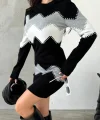 Kadın Uzun Kollu Zigzag Desen Triko Elbise