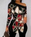 Kadın Uzun Kollu Zincir Desen Tek Omuz Düşük Mikro Bluz